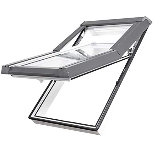 Kunststoff Dachfenster 66x98 cm - Günstig! Blitzversand! - Hoch-Schwingfenster SKYLIGHT PVC mit 2-fach Verglasung und Eindeckrahmen für Ziegel !!