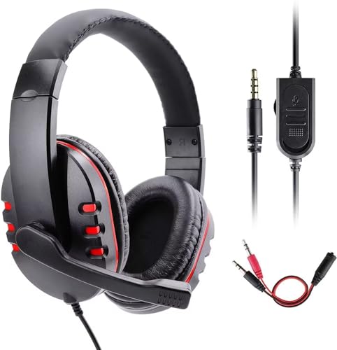 Dhaose Gaming Kopfhörer für PS-4 Xbox One, PS-4 Headset mit Mikrofon,3.5mm Surround Sound Over-Ear-Kopfhörer für PS-4 Xbox One PC Laptop Tablet Mobile Phones