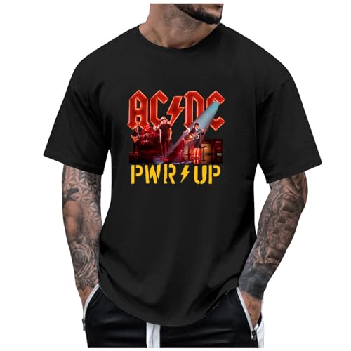 Generic ACDC T-Shirt Power Up Cover Tshirt Rock Music Band AC DC PWR UP Stage Lights T-Shirts Fan-Shirt Hells Bells High Voltage Hard Rock T Shirt für Herren Damen Schwarz Weiss Pink Blau Grau