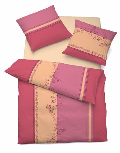 Dormisette 6452/20 Gre 135/200 + 80/80 cm Bettwsche Ranke Farbe pink/rot Mako Satin mit Reiverschlu