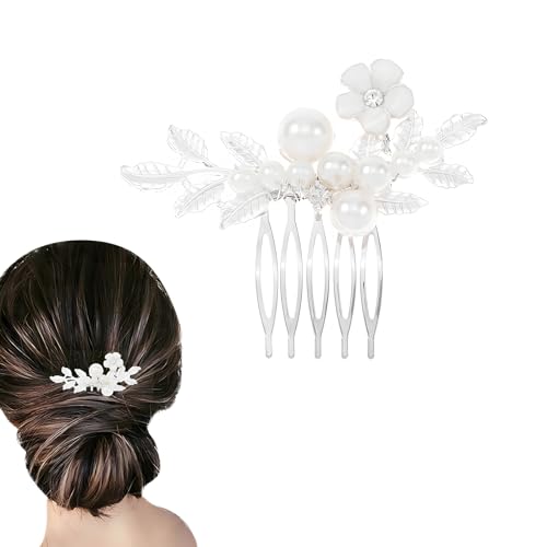 Fairvir Braut Schmuck Hochzeit Haarkämme Silber Perle Seite Kamm Blume Laub Braut Haarschmuck für Damen und Mädchen (Silber)