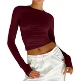 Damen Y2K Crop Tops Skims Basic Langarmshirt Eng T Shirt Langarm Slim Fit Bauchfreies Oberteile Sexy Cropped Pullover Rundhals Bluse Streetwear Klamotten Frauen Teenager Mädchen