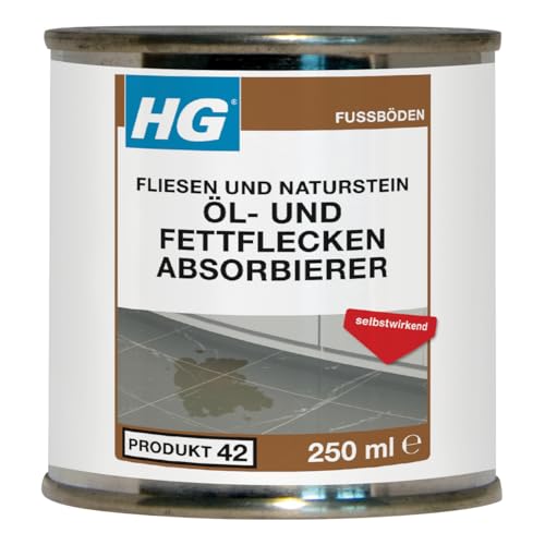 HG Fliesen und Naturstein Öl- und Fettflecken Absorbierer, selbstwirkender HG Spezialreiniger zur Entfernung von Öl- und Fettflecken aus porösen steinartigen Untergründen - 300 ml