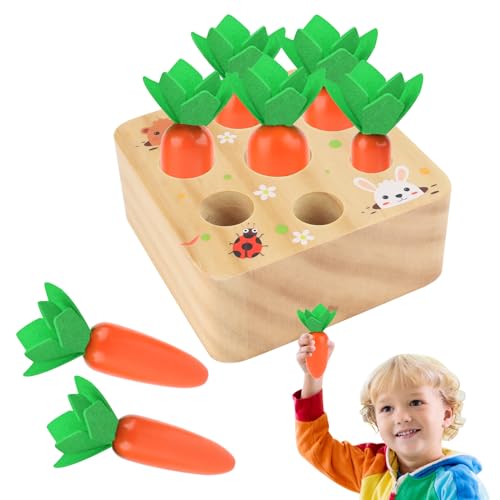 Holzspielzeug ab 1 Jahr | Baby Motorik, Montessori Spielzeug Holzpuzzle Karottenernte Lernspielzeug, Holz Kleinkinder Spielzeug Sortierspiel, Geschenke für Kinder Kleinkind