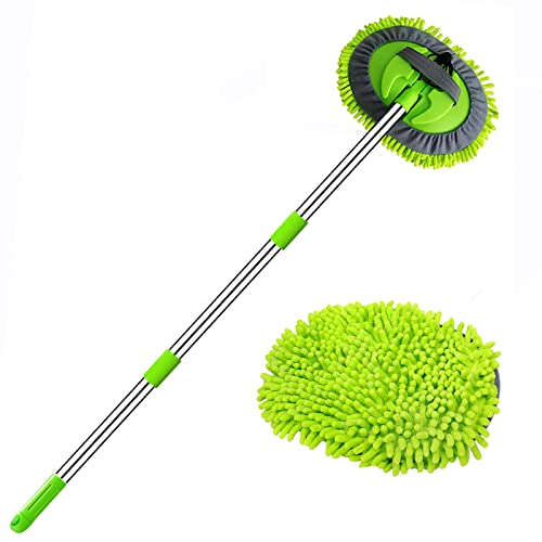 120cm Auto Waschbürste mit Teleskopstiel 2 In 1 Autowaschbürste für Wohnwagen Wohnmobil LKW KFZ Mikrofaser Teleskop BüRste 180 ° Drehung Autobürste Mopp Anti Kratzer Waschhandschuh Innenraum