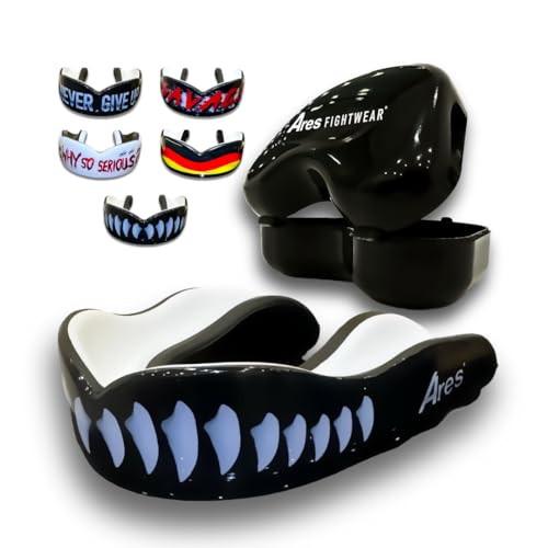 Ares Fightwear® Premium Mundschutz Boxen inkl. Aufbewahrungsbox für Kampfsport, MMA & Athleten I Maximaler Zahnschutz dank idealer Passform in TOP Qualität I Profi Mouthguard für Herren & Damen