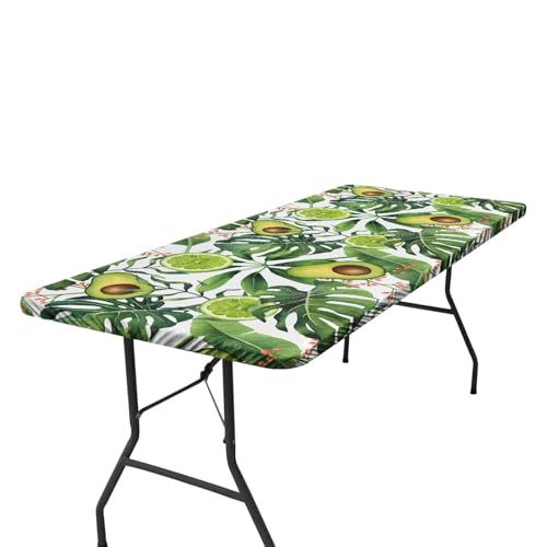 Zwxqe Picnic Table Cover, Avocado Pattern Windproof Camping Table Cover, 6ft Waterproof Elastic Fitted Tablecloth, Road Trip Supplies and Car Travel Must-Haves for Camping and Picnic