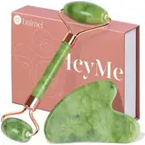 BAIMEI Gua Sha und Gesichtsroller Tool, Jade Roller Gesichts- und Nackenmassagegerät Skincare, Gua Sha Beruhigt und Entspannt Die Haut, Skin care Geschenk für Frauen