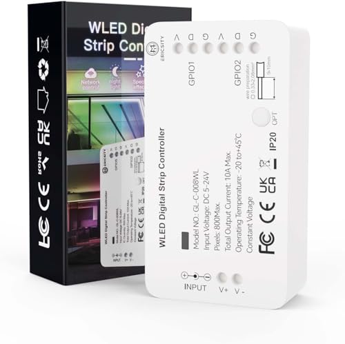 Ericsity WLED Addressable Strip Controller ESP8266 Webserver zur Steuerung von NeoPixel WS2812B, WS2811, SK6812, WS 2801 APA 012, APA104 (WLED) LEDs oder auch von SPI-basierten Chipsätzen 5-24 Volt