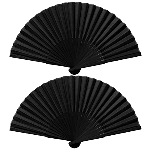 2 Stück Faltbare Fächer, Fecher Sommer Hochzeit Chinesische Fächer Folding Hand Fan Handfächer Schwarz Taschenfächer Faltfächer Klappfächer Stofffacher für Geburttag, Party, Wedding, Wand Deko