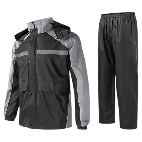 RUMAOZIA Regenanzug Herren Motorrad Wasserdicht überziehhose Regenjacke Winddicht Atmungsaktiver Reflektierender Zweiteiliger Regenbekleidung mit Reißverschluss Hochwertige Outdoor Regenmantel