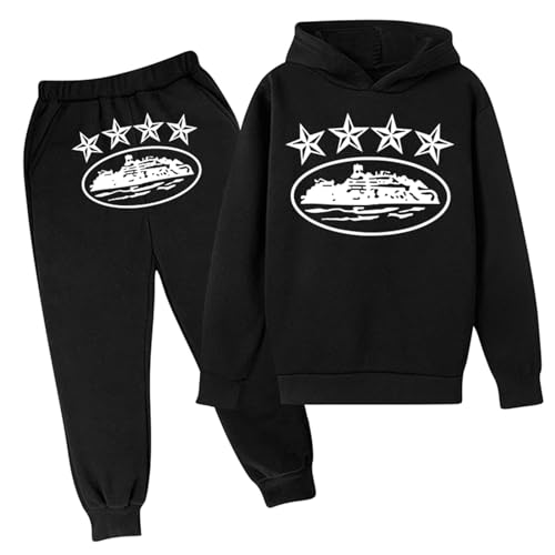 NLJSWJ Trapstar Sommer Mode Y2K Teenagers Unisex Alltag Sporty Sweatshirts und Hose Sets Trapstar Lässiger Einfache Bedruckt Lange Ärmel 2-teiligen Trainingsanzüge,Größen von 100 bis 160