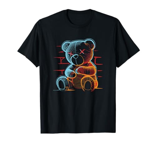 Cool Teddy Teddybär Streetwear Bunt Umriss Design T-Shirt
