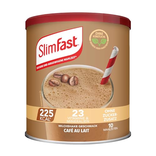SlimFast Milchshake Pulver Café au Lait I Kalorienreduzierter Diät-Shake mit hohem Eiweißanteil I Diät-Pulver für eine gewichtskontrollierende Ernährung I Nur 225 Kalorien pro Protein-Shake I 365 g