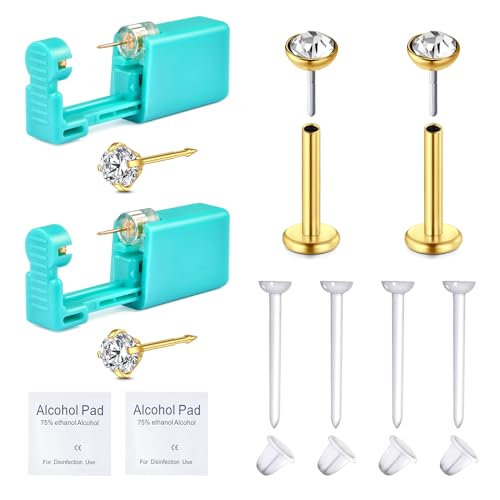 VFUN Ohrloch Stecher Set,Ohrlöcher Selber Stechen Set,Pircingssets Ohr Lippenpiercing Intimpiercing Damen Ohrlochpistole Piercing Nadel Piercing Set
