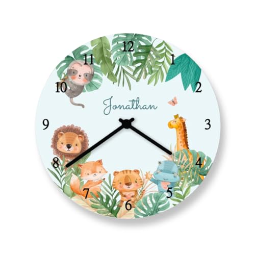 Wanduhr Dschungel ohne Ticken Kinderzimmer Uhr Tiere Geschenk Junge Mädchen Löwe Giraffe Affe