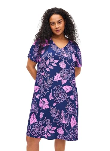 Zizzi Flash by Damen Große Größen Kleid Print Kurze Ärmel Größe 42–60 Gr XL (54/56) Medieval Blue Flower