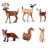 6 Stück Waldtiere Figuren, Miniatur Hirsch Ornamente, Fuchs Kaninchen Eichhörnchen Figuren, Weihnachten Mini Tierfiguren, Kinder Deer Geschenk für Geburtstag Wald Themenparty Cupcake Topper