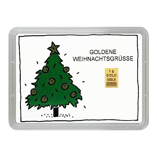 Goldstücke24 - Geschenk zu Weihnachten - Goldene Weihnachtsgrüsse - Goldbarren 1g - Tolle Geschenkidee - Echtheitsgarantie