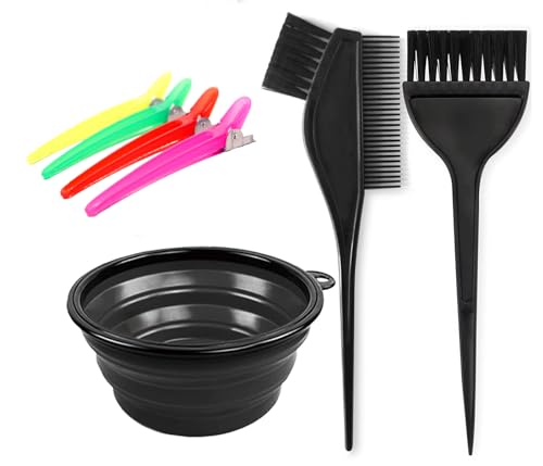 Haarfärbemittel-Färbeset,Haarfärbe-Set,7-teilige Friseurpinsel Schüssel Combo Salon Werkzeugset,Haarfärbeset,Bleichschale,Kamm,Bürsten,Tönung-Set,Set zum Selbermachen 2 Pinsel+Schüssel+4 Styling-Clips