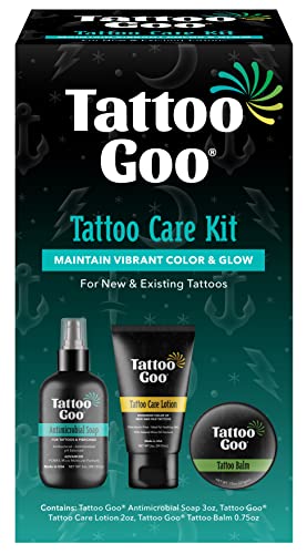 Tattoo Goo Aftercare Kit enthält antimikrobielle Seife, Balsam und Lotion, Tattoo-Pflege zur Farbverbesserung + schnelle Heilung – vegan, Lanolinfrei, Tattoo-Künstler-Geschenke (3-teiliges Set) et)