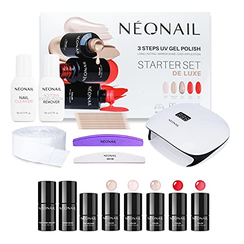 NEONAIL Starter Set DE LUXE - LED UV Lampe - UV Nagellack - Shellac - Maniküre Set - Top - Shellac Set Starterset mit Lampe - Sets - Nagellack Set - Farben - Base - Manicure - Nagelset