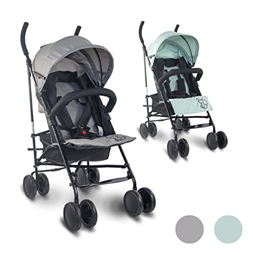 Mobiclinic®, Kinderwagen, Buggy, Elefant, Verstellbare Rückenlehne, Doppeltes Sicherheitssystem, Abnehmbare Räder, Verstellbarer 5-Punkt-Gurt, Leichter Kinderwagen, Grau und schwarz