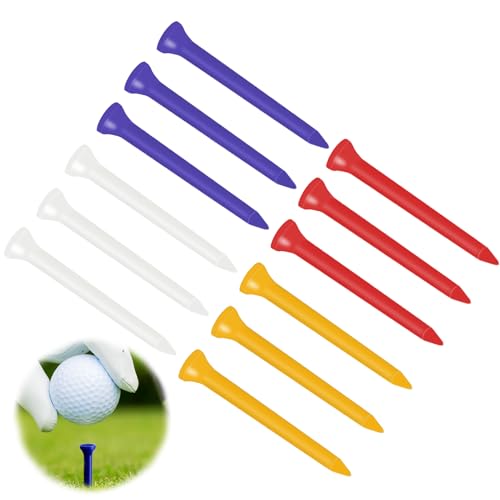 LEIBOCHAO Golf Tees Langlebigem Kunststoff, 12 Stück Golftees Kunststoff, Lang 83mm, Rot Blau Gelb Weiß Bunt, Professional Unzerbrechliche Golf Tees Plastik