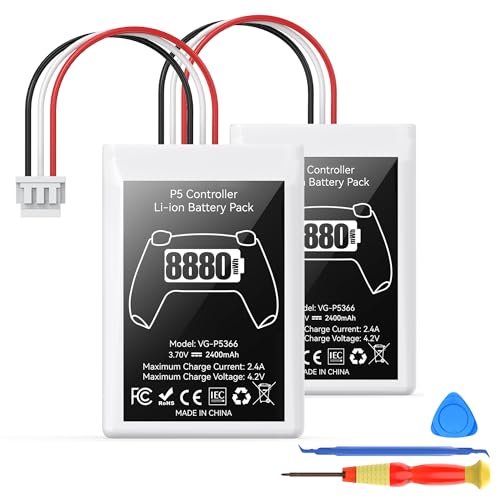 PS5 Controller Battery Pack, 2 Stück 8880mWh Li-Ionen Akku mit hoher Kapazität für Sony PS5 Controller CFI-ZCT1W, 53% mehr Ausdauer (Kapazität), Sicherer PS5 Controller Akku Ersatz