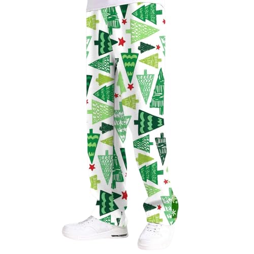 Herren-Weihnachts-Freizeithose, spezielle Verbundschicht, Schneemann, Schneeflocke, Weihnachtsmann, Weihnachtsbaum, Bedruckte Freizeithose Karo Hose Herren Gerade Hip Hop Herren Chino (Mint Green, L)