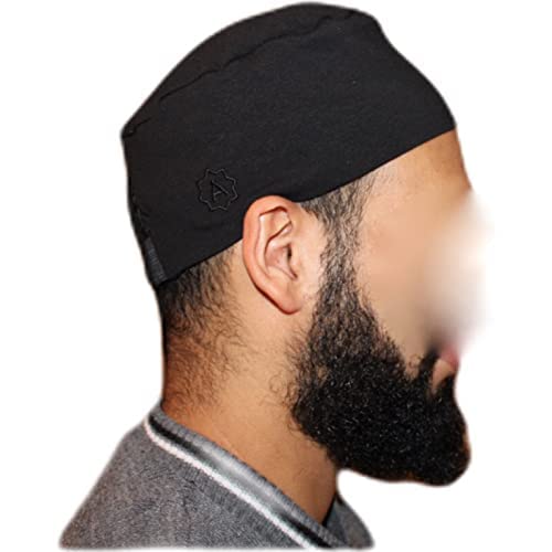 Schwarze islamische Gebetsmütze mit elastischem Stoff | Angenehm sitzende Mütze mit extra Gummizug | One Size islamische Kleidung | Muslimische Kopfbedeckung | Gebetskappe Islam