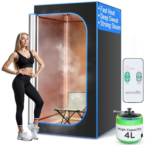 SereneLife mini Sauna für zuhause, Infrarotsauna, Dampfsauna für zuhause, Portable Sauna, mit Sauna Zubehör: Dampfgenerator für Dampfbad, Fernbedienung, klappbarer Stuhl, Timer