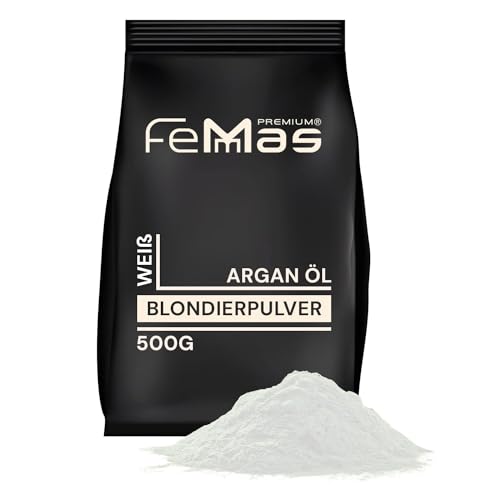 FemMas Blondierpulver weiß 500g I Blondierungspulver mit Plex-Technologie & Arganöl I einfache Anwendung & gleichmäßige Blondierung I stark & staubfrei I Hair Bleach für Aufhellungen von 2-7 Nuancen