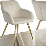 tectake® Esszimmerstuhl, Sessel bequem mit Armlehne, Polsterstuhl, Samtstoff Cocktailsessel, Loungesessel für Wohnzimmer, Esszimmer, Moderne Küchenstühle, Bürostuhl créme/Gold