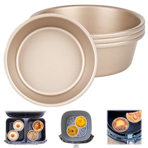 YYTECH 4 Stück Heißluftfritteusen Eierformen, 11 cm Heißluftfritteuse Auflaufförmchen, Mini Runde Backformen, Antihaftbeschichtet,Karbonstahl für Ofen und Mikrowelle, Luftfritteusen-Zubehör zum Kochen
