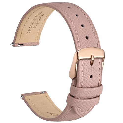 WOCCI 20mm Grace Uhrenarmband für Damen, Top Grain Leder, Schnellverschluss, Rosegoldener Schnalle (Retro Rosa)