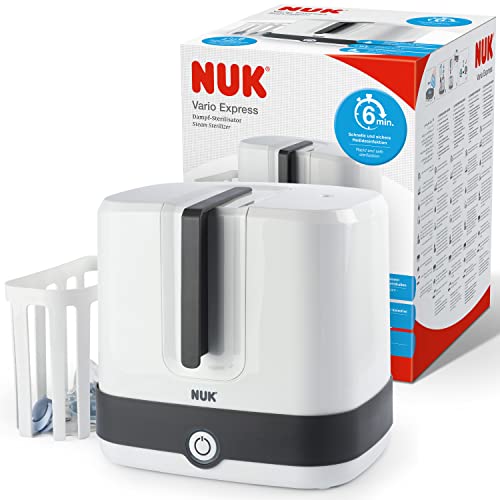 NUK Vario Express Flaschensterilisator | sterilisiert bis zu 6 Babyflaschen plus Zubehör in 6 Minuten auf Wasserdampfbasis | automatische Abschaltung | EU-Stecker