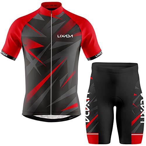 Lixada Kurzarm Radtrikot Herren Atmungsaktives Sommer Kurzarm-Bike-Shirt und Radhose gepolsterte Shorts,MTB-Fahrrad-Anzug für Radsport Outdoor Sport