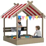 Outsunny Sandkasten mit Dach, Sandkiste aus Holz mit Sitzplatz, Spielhaus, 124 x 116 x 146 cm Sandbox mit Tafel für 3-7 Jahre Kinder, Garten, Grau
