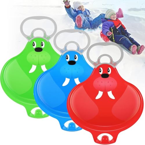 Popolic 3 Stück Porutscher Kinder, Seelöwe Schneeflitzer Schlitten Bob mit Handgriff, Anschließbarer Schneerutscher für Kinder Outdoor Wintersport Poporutscher für Schnee, Sand und Gras Reifen