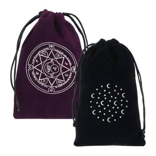 EIHI 2 Stücke 2 Farben Tarot Aufbewahrungstasche Dicker Samt Verpackungsbeutel Weissagung Oktopus und Stern und Mond Kordelzugbeutel Schutzkarte Brettspiel Stickerei Für Tarot Würfelkarten Schmuck