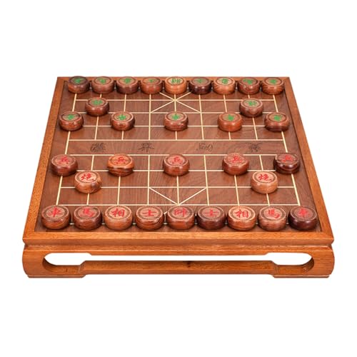 Chinesisches Schachspiel mit Tisch und Geschenkbox, traditionelle Xiangqi-Strategiespiele, Reisebrettspiele for 2 Spieler(Red rosewood)