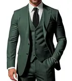 SPTALLFITJSV 3-teiliges Herren-Anzug-Set, schmale Passform, Spitzrevers, 2 Knöpfe, Blazer, Jacke, Weste, Hose, Set, Hochzeit, Business, Abschlussball, Party, Dunkelgrün, L