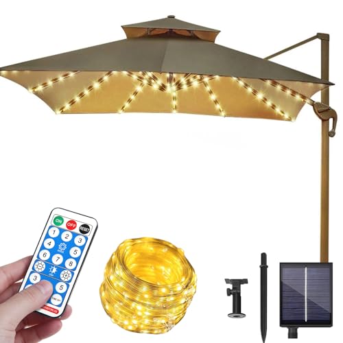 Sonnenschirm Beleuchtung Solar, Solar LED Sonnenschirm Lichter mit 104 LEDs Lichter und Fernbedienung 8-Modus, Regenschirm Lichterkette, Wasserdichte Gartenleuchten für Campingzelte, Schirmdekoration