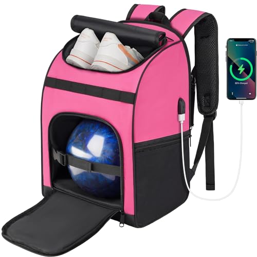 Ciihars Bowling-Rucksack, einzelne Bowlingballtasche mit Schuhtasche bis Größe 44, Bowling-Zubehör, Geschenke für Bowling-Liebhaber, Bowlingtasche mit gepolstertem Ballhalter (Hot Pink)