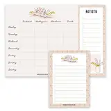 Papierdrachen Essensplaner Mealplaner und Einkaufsliste als Notizblock - Menüplanung leicht gemacht in DIN A4 und DIN A6 - Wochenplaner mit Blumenmuster - Ideal für den Haushalt - Set 13