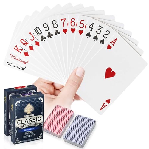 WUGAUWOR Wasserfeste Plastik Spielkarten, 2 Kartendecks, Rot und Blau, Professionelle Plastik Pokerkarten, Kunststoff Spielkarten, Poker Kartendeck, Poker Karten für Blackjack, Canasta Kartenspiel