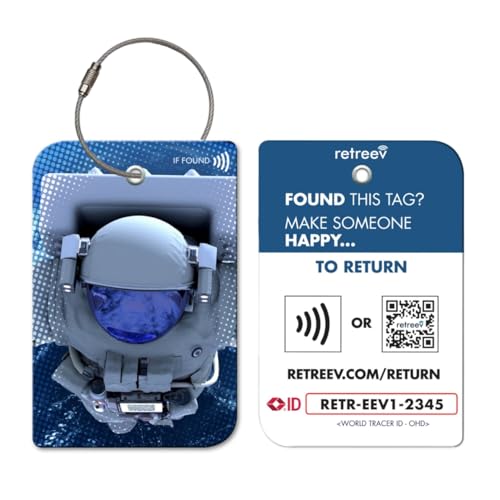 Retreev Smart NFC & QR Code Gepäckanhänger: Sichere Tasche Abruf, Identitätsschutz | Einfache Einrichtung | Unterstützt von Fluggesellschaften & Flughäfen weltweit - Astronaut