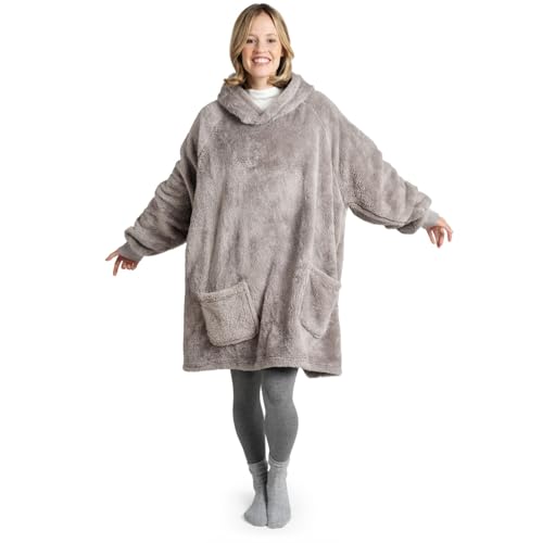 Blumtal Hoodie Decke Damen mit Ärmeln und Kapuze - OEKO-TEX zertifizierter Kuschelpullover Damen - Decke zum Anziehen - Decken Hoodie Damen - Kuschelpullover warm und weich - Decken Pullover in Grau