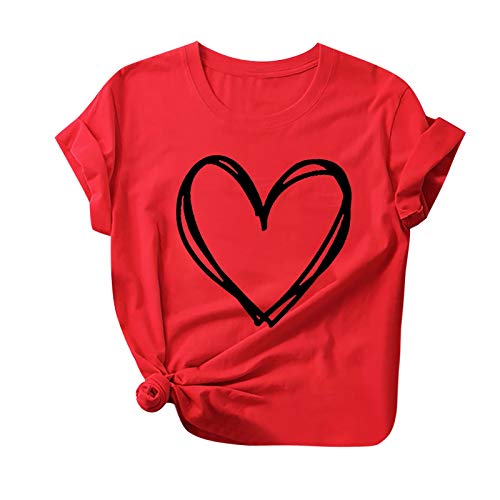 2025 - Valentinstag Print Kurzarm T-Shirt Neuheit Grafik Tops Vorne Kurz Hinten (Red, M)